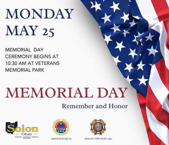 Solon VFW Post 1863 will hold its annual Memorial Day Ceremony